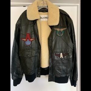 Vintage Alamos BlackLeather Faux Shearling Jacket